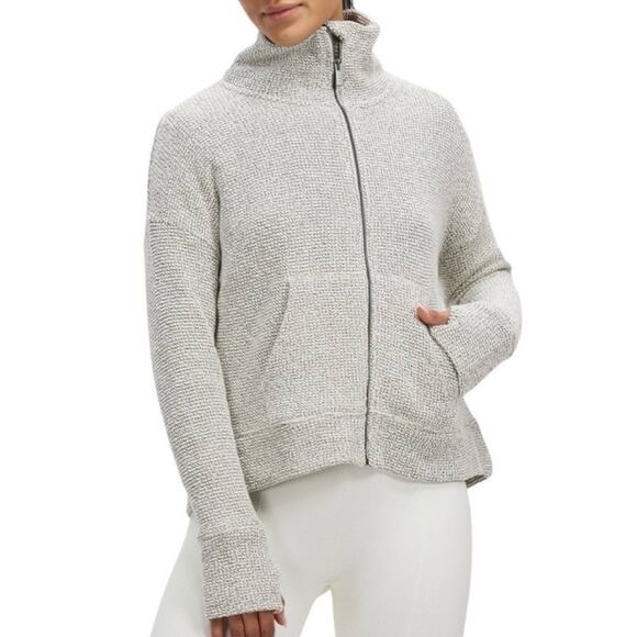 Sweaty Betty Restful Bouclé Half Zip Pullover Gray white Sweater jacket cotton S - Picture 1 of 11